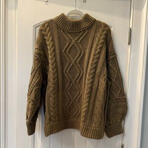 We The Free Oversized Cable Knit Sweater - Dark Green Size M